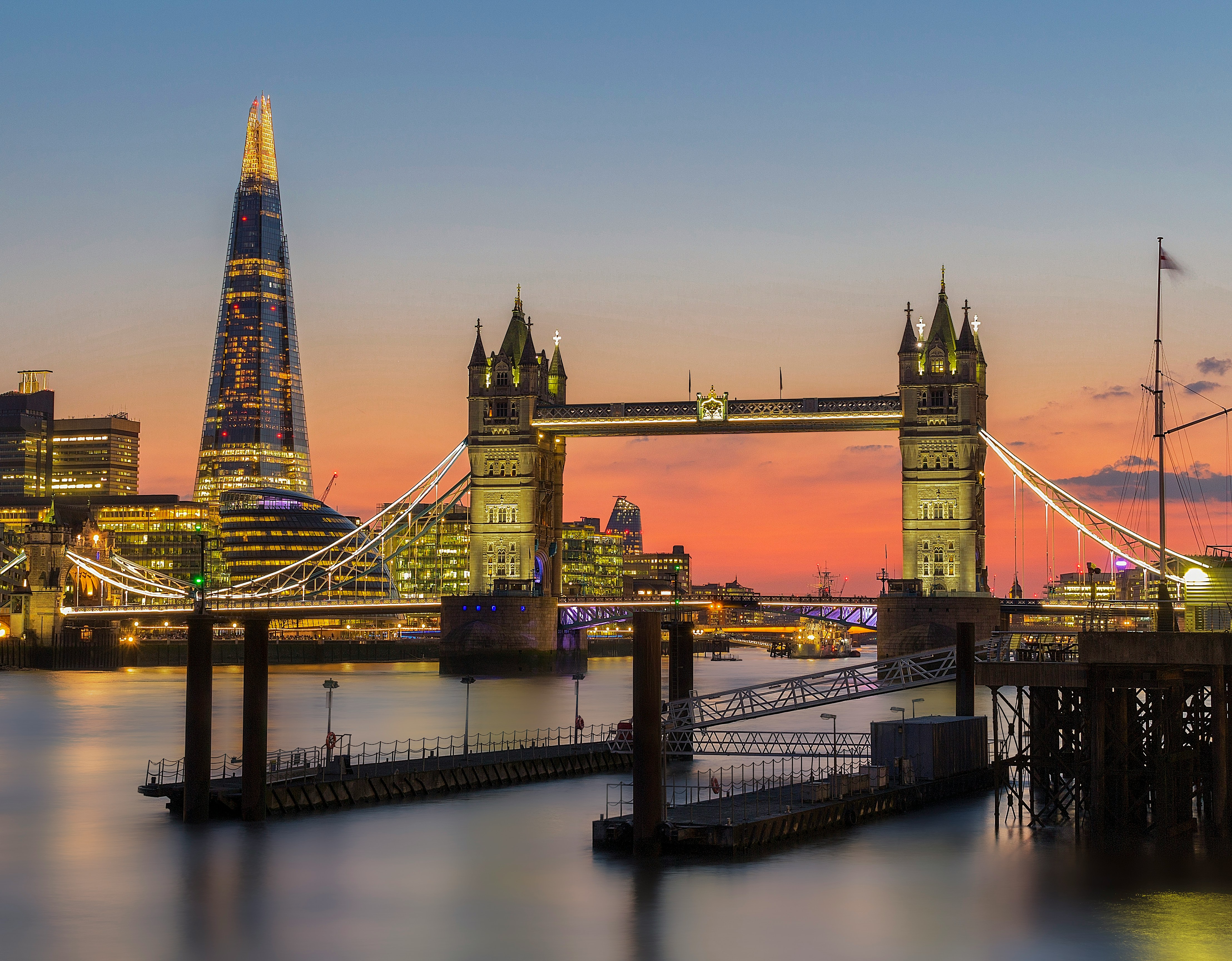 The Shard and Tower Bridge at sunset — London